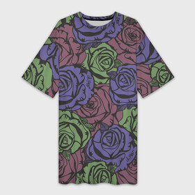 Платье-футболка 3D с принтом Розы Лил Пипа в Кировске,  |  | gus ahr | lil | lil peep | peep | runaway | лилпип | реп | розы | рэп | узор | хип хоп | эмо