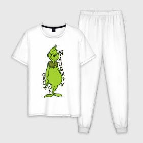 Мужская пижама хлопок с принтом Naughty Grinch в Кировске, 100% хлопок | брюки и футболка прямого кроя, без карманов, на брюках мягкая резинка на поясе и по низу штанин
 | grinch | гринч | новый год | рождество