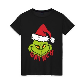 Женская футболка хлопок с принтом Cristmas Grinch в Кировске, 100% хлопок | прямой крой, круглый вырез горловины, длина до линии бедер, слегка спущенное плечо | grinch | гринч | новый год | рождество