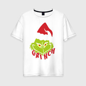 Женская футболка хлопок Oversize с принтом Cristmas Grinch в Кировске, 100% хлопок | свободный крой, круглый ворот, спущенный рукав, длина до линии бедер
 | grinch | гринч | новый год | рождество