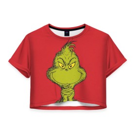 Женская футболка Cropp-top с принтом Grinch в Кировске, 100% полиэстер | круглая горловина, длина футболки до линии талии, рукава с отворотами | grinch | гринч | новый год | рождество