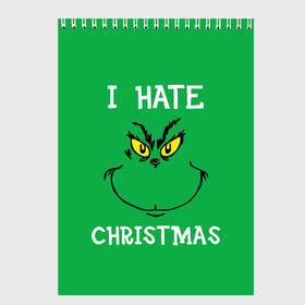 Скетчбук с принтом I hate christmas в Кировске, 100% бумага
 | 48 листов, плотность листов — 100 г/м2, плотность картонной обложки — 250 г/м2. Листы скреплены сверху удобной пружинной спиралью | Тематика изображения на принте: grinch | гринч | новый год | рождество
