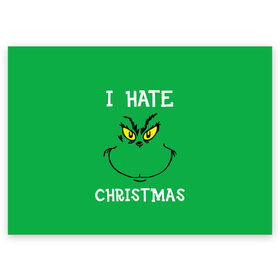 Поздравительная открытка с принтом I hate christmas в Кировске, 100% бумага | плотность бумаги 280 г/м2, матовая, на обратной стороне линовка и место для марки
 | Тематика изображения на принте: grinch | гринч | новый год | рождество