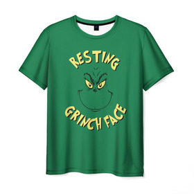 Мужская футболка 3D с принтом Resting Grinch Face в Кировске, 100% полиэфир | прямой крой, круглый вырез горловины, длина до линии бедер | grinch | гринч | новый год | рождество