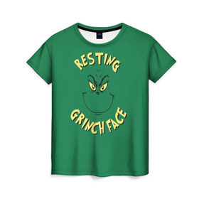 Женская футболка 3D с принтом Resting Grinch Face в Кировске, 100% полиэфир ( синтетическое хлопкоподобное полотно) | прямой крой, круглый вырез горловины, длина до линии бедер | grinch | гринч | новый год | рождество