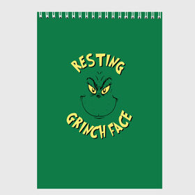 Скетчбук с принтом Resting Grinch Face в Кировске, 100% бумага
 | 48 листов, плотность листов — 100 г/м2, плотность картонной обложки — 250 г/м2. Листы скреплены сверху удобной пружинной спиралью | grinch | гринч | новый год | рождество