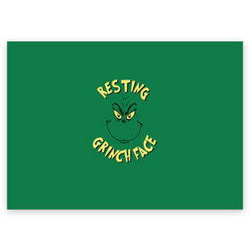 Поздравительная открытка с принтом Resting Grinch Face в Кировске, 100% бумага | плотность бумаги 280 г/м2, матовая, на обратной стороне линовка и место для марки
 | grinch | гринч | новый год | рождество