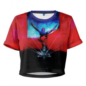 Женская футболка 3D укороченная с принтом Джордж Уотерс из Pink Floyd в Кировске, 100% полиэстер | круглая горловина, длина футболки до линии талии, рукава с отворотами | 