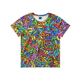 Детская футболка 3D с принтом Радужные буквы s, h, i, t в Кировске, 100% гипоаллергенный полиэфир | прямой крой, круглый вырез горловины, длина до линии бедер, чуть спущенное плечо, ткань немного тянется | алфавит | буква | паттрен | радуга | слово | узор
