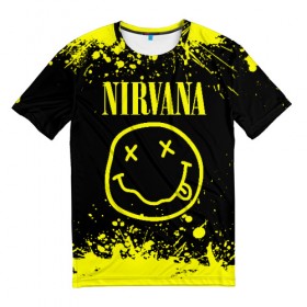 Мужская футболка 3D с принтом Nirvana в Кировске, 100% полиэфир | прямой крой, круглый вырез горловины, длина до линии бедер | Тематика изображения на принте: grunge | kurt cobain | nirvana | группы | курт кобейн | музыка | нирвана | рок | смайл | смайлик