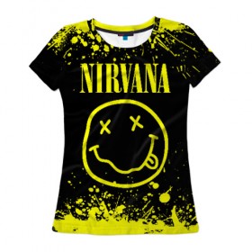 Женская футболка 3D с принтом Nirvana в Кировске, 100% полиэфир ( синтетическое хлопкоподобное полотно) | прямой крой, круглый вырез горловины, длина до линии бедер | grunge | kurt cobain | nirvana | группы | курт кобейн | музыка | нирвана | рок | смайл | смайлик
