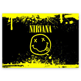 Поздравительная открытка с принтом Nirvana в Кировске, 100% бумага | плотность бумаги 280 г/м2, матовая, на обратной стороне линовка и место для марки
 | grunge | kurt cobain | nirvana | группы | курт кобейн | музыка | нирвана | рок | смайл | смайлик