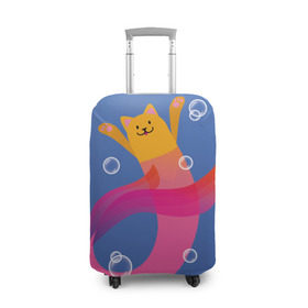 Чехол для чемодана 3D с принтом Кот русалка в Кировске, 86% полиэфир, 14% спандекс | двустороннее нанесение принта, прорези для ручек и колес | вода | кот | котик | море | розовый | русалка | рыжий | синий