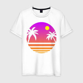 Мужская футболка хлопок с принтом Tequila Sunset в Кировске, 100% хлопок | прямой крой, круглый вырез горловины, длина до линии бедер, слегка спущенное плечо. | Тематика изображения на принте: 80s | retro | retrowave | sunset | synthwave