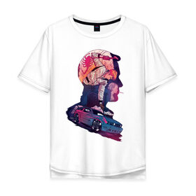 Мужская футболка хлопок Oversize с принтом Drive Racing в Кировске, 100% хлопок | свободный крой, круглый ворот, “спинка” длиннее передней части | 80s | retro | retrowave | synthwave
