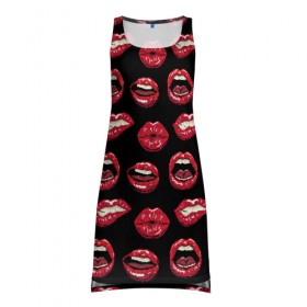 Платье-майка 3D с принтом Сочный Губки в Кировске, 100% полиэстер | полуприлегающий силуэт, широкие бретели, круглый вырез горловины, удлиненный подол сзади. | губы | красная помада | любовь | поцелуй | рот