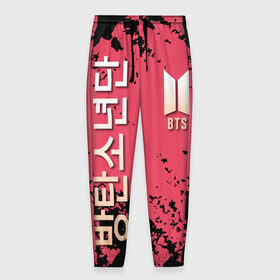 Мужские брюки 3D с принтом BTS в Кировске, 100% полиэстер | манжеты по низу, эластичный пояс регулируется шнурком, по бокам два кармана без застежек, внутренняя часть кармана из мелкой сетки | bts | бтс | группа | корейская | музыка | розовый | цветы | черный