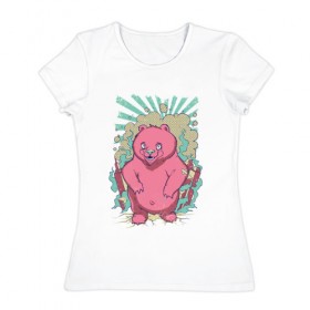 Женская футболка хлопок с принтом Pink bear в Кировске, 100% хлопок | прямой крой, круглый вырез горловины, длина до линии бедер, слегка спущенное плечо | арт | графика