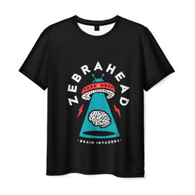 Мужская футболка 3D с принтом Zebrahead - Brain Invaders в Кировске, 100% полиэфир | прямой крой, круглый вырез горловины, длина до линии бедер | Тематика изображения на принте: album | brain | core | invaders | mind | rapcore | rock | ufo | zebrahead | альбом | зебрахед | мозг
