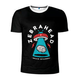 Мужская футболка 3D спортивная с принтом Zebrahead - Brain Invaders в Кировске, 100% полиэстер с улучшенными характеристиками | приталенный силуэт, круглая горловина, широкие плечи, сужается к линии бедра | Тематика изображения на принте: album | brain | core | invaders | mind | rapcore | rock | ufo | zebrahead | альбом | зебрахед | мозг