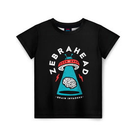 Детская футболка 3D с принтом Zebrahead - Brain Invaders в Кировске, 100% гипоаллергенный полиэфир | прямой крой, круглый вырез горловины, длина до линии бедер, чуть спущенное плечо, ткань немного тянется | album | brain | core | invaders | mind | rapcore | rock | ufo | zebrahead | альбом | зебрахед | мозг