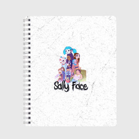 Тетрадь с принтом Sally Face в Кировске, 100% бумага | 48 листов, плотность листов — 60 г/м2, плотность картонной обложки — 250 г/м2. Листы скреплены сбоку удобной пружинной спиралью. Уголки страниц и обложки скругленные. Цвет линий — светло-серый
 | sally face | гизмо | девид | девочка | игра | лари | ларри | мальчик | маска | мрачная | на лице | пых | с протезом | сал | сали | салли | салли фейс | фейс | фэйс | эддисон | эшли