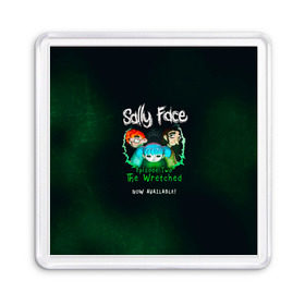 Магнит 55*55 с принтом Sally Face в Кировске, Пластик | Размер: 65*65 мм; Размер печати: 55*55 мм | Тематика изображения на принте: sally face | гизмо | девид | девочка | игра | лари | ларри | мальчик | маска | мрачная | на лице | пых | с протезом | сал | сали | салли | салли фейс | фейс | фэйс | эддисон | эшли