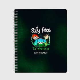 Тетрадь с принтом Sally Face в Кировске, 100% бумага | 48 листов, плотность листов — 60 г/м2, плотность картонной обложки — 250 г/м2. Листы скреплены сбоку удобной пружинной спиралью. Уголки страниц и обложки скругленные. Цвет линий — светло-серый
 | sally face | гизмо | девид | девочка | игра | лари | ларри | мальчик | маска | мрачная | на лице | пых | с протезом | сал | сали | салли | салли фейс | фейс | фэйс | эддисон | эшли