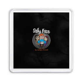 Магнит 55*55 с принтом Sally Face в Кировске, Пластик | Размер: 65*65 мм; Размер печати: 55*55 мм | Тематика изображения на принте: sally face | гизмо | девид | девочка | игра | лари | ларри | мальчик | маска | мрачная | на лице | пых | с протезом | сал | сали | салли | салли фейс | фейс | фэйс | эддисон | эшли