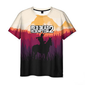 Мужская футболка 3D с принтом Red Dead Redemption 2 в Кировске, 100% полиэфир | прямой крой, круглый вырез горловины, длина до линии бедер | Тематика изображения на принте: game | gamer | rdr2 | red dead redemption 2 | rockstar studios | игры | ковбой