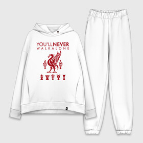 Женский костюм хлопок Oversize с принтом Ливерпуль в Кировске,  |  | anfield | liverpool | liverpool fc | the reds | you ll never walk a | клубная | красные | ливерпуль | мерсисайдцы | фанатская | футбольная | футбольный клуб | футбольный клуб ливерпуль | энфилд