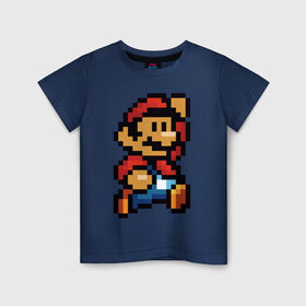 Детская футболка хлопок с принтом Супер Марио в Кировске, 100% хлопок | круглый вырез горловины, полуприлегающий силуэт, длина до линии бедер | Тематика изображения на принте: 8 бит | 8bit | 8бит | bit | dendy | game | mario | pixel | super mario | денди | марио | пиксель | супер марио