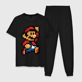 Мужская пижама хлопок с принтом Супер Марио в Кировске, 100% хлопок | брюки и футболка прямого кроя, без карманов, на брюках мягкая резинка на поясе и по низу штанин
 | 8 бит | 8bit | 8бит | bit | dendy | game | mario | pixel | super mario | денди | марио | пиксель | супер марио