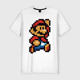 Мужская футболка премиум с принтом Супер Марио в Кировске, 92% хлопок, 8% лайкра | приталенный силуэт, круглый вырез ворота, длина до линии бедра, короткий рукав | 8 бит | 8bit | 8бит | bit | dendy | game | mario | pixel | super mario | денди | марио | пиксель | супер марио