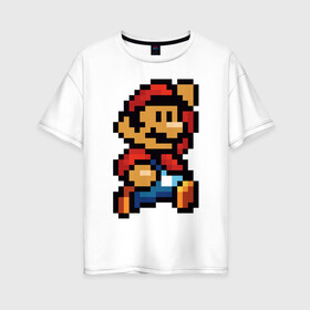 Женская футболка хлопок Oversize с принтом Супер Марио в Кировске, 100% хлопок | свободный крой, круглый ворот, спущенный рукав, длина до линии бедер
 | 8 бит | 8bit | 8бит | bit | dendy | game | mario | pixel | super mario | денди | марио | пиксель | супер марио