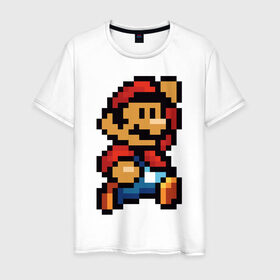 Мужская футболка хлопок с принтом Супер Марио в Кировске, 100% хлопок | прямой крой, круглый вырез горловины, длина до линии бедер, слегка спущенное плечо. | 8 бит | 8bit | 8бит | bit | dendy | game | mario | pixel | super mario | денди | марио | пиксель | супер марио
