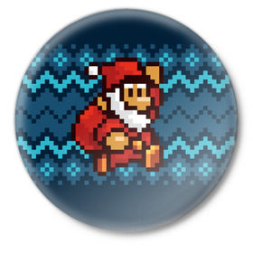 Значок с принтом Марио Санта Клаус в Кировске,  металл | круглая форма, металлическая застежка в виде булавки | 8 бит | 8bit | 8бит | bit | christmas | dendy | game | mario | new year | pixel | santaclaus | super mario | денди | марио | новый год | пиксель | рождество | санта клаус | супер марио