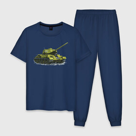 Мужская пижама хлопок с принтом Зимний Танк в Кировске, 100% хлопок | брюки и футболка прямого кроя, без карманов, на брюках мягкая резинка на поясе и по низу штанин
 | war | бмп | броня | военный | война | зеленый | оборона | онлайн | оружие | снежный | танк | танки | танки онлайн | танчики
