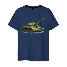 Мужская футболка хлопок с принтом Зимний Танк в Кировске, 100% хлопок | прямой крой, круглый вырез горловины, длина до линии бедер, слегка спущенное плечо. | war | бмп | броня | военный | война | зеленый | оборона | онлайн | оружие | снежный | танк | танки | танки онлайн | танчики