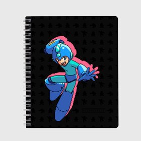 Тетрадь с принтом Mega Man (pixel art) Black в Кировске, 100% бумага | 48 листов, плотность листов — 60 г/м2, плотность картонной обложки — 250 г/м2. Листы скреплены сбоку удобной пружинной спиралью. Уголки страниц и обложки скругленные. Цвет линий — светло-серый
 | 8 bit | 8bit | art | dendy | famicom | game | games | japan | japanese | man | mega | mega man | megaman | nes | pixel | pixel art | pixelart | retro | video games | videogames