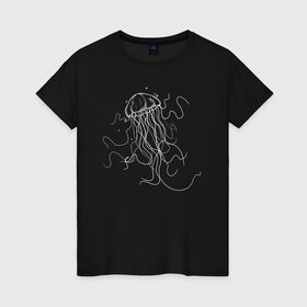 Женская футболка хлопок с принтом Белая медуза векторный рисунок в Кировске, 100% хлопок | прямой крой, круглый вырез горловины, длина до линии бедер, слегка спущенное плечо | art | medusa | vector | абстракция | вектор | медуза | щупальца