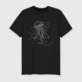 Мужская футболка премиум с принтом Белая медуза векторный рисунок в Кировске, 92% хлопок, 8% лайкра | приталенный силуэт, круглый вырез ворота, длина до линии бедра, короткий рукав | Тематика изображения на принте: art | medusa | vector | абстракция | вектор | медуза | щупальца