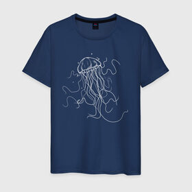 Мужская футболка хлопок с принтом Белая медуза векторный рисунок в Кировске, 100% хлопок | прямой крой, круглый вырез горловины, длина до линии бедер, слегка спущенное плечо. | art | medusa | vector | абстракция | вектор | медуза | щупальца