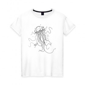Женская футболка хлопок с принтом Черная медуза векторный рисуно в Кировске, 100% хлопок | прямой крой, круглый вырез горловины, длина до линии бедер, слегка спущенное плечо | art | meduza | абстракция.vector | вектор | медуза | щупальца