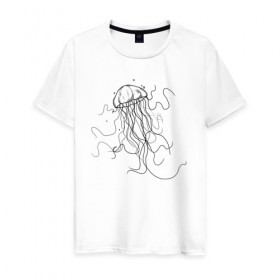 Мужская футболка хлопок с принтом Черная медуза векторный рисуно в Кировске, 100% хлопок | прямой крой, круглый вырез горловины, длина до линии бедер, слегка спущенное плечо. | art | meduza | абстракция.vector | вектор | медуза | щупальца