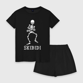 Женская пижама с шортиками хлопок с принтом Skibidi в Кировске, 100% хлопок | футболка прямого кроя, шорты свободные с широкой мягкой резинкой | dance | little big | music | punk | rave | rock | skibidi | skull | литл биг | музыка | панк | песня | рок | рэ | рэйв | скелет | скибиди | танец | хип хоп | череп