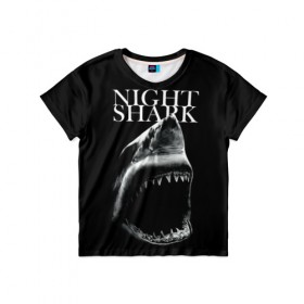 Детская футболка 3D с принтом Night shark в Кировске, 100% гипоаллергенный полиэфир | прямой крой, круглый вырез горловины, длина до линии бедер, чуть спущенное плечо, ткань немного тянется | death | great white shark | monster | ocean | power | shark | акула | бездна | глубина | море | мощь | океан | сила | чудовище