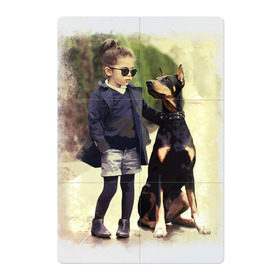 Магнитный плакат 2Х3 с принтом Девочка и доберман в Кировске, Полимерный материал с магнитным слоем | 6 деталей размером 9*9 см | девочка | доберман | дружба | животные | собака