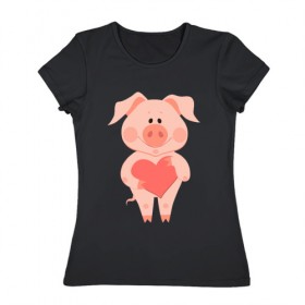 Женская футболка хлопок с принтом Love Pig в Кировске, 100% хлопок | прямой крой, круглый вырез горловины, длина до линии бедер, слегка спущенное плечо | 2019 | дед мороз | дом | елка | желание | животные | зима | кабан | милый | мороз | настроение | новый год | пеппа | подарок | позитив | поросенок | праздник | радость | рождество | санта клаус | свинка