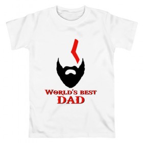 Мужская футболка хлопок с принтом World`s Best Dad в Кировске, 100% хлопок | прямой крой, круглый вырез горловины, длина до линии бедер, слегка спущенное плечо. | god of war | лучший в мире | лучший папа | любимый | отец | папа | папочка
